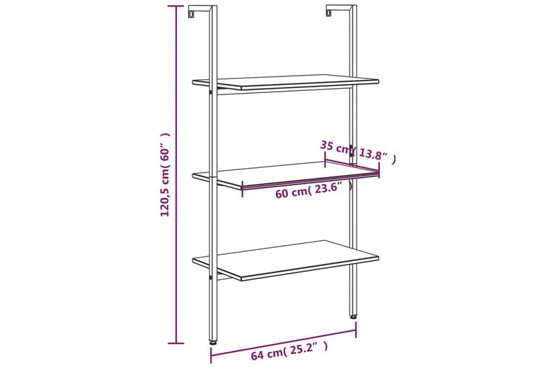 beBasic Stigehylle 3 etasjer svart 64x35x120,5 cm - Svart - Oppbevaring - Hyller - Bokhylle