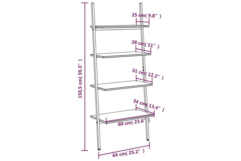 beBasic Stigehylle 4 etasjer lysebrun og svart 64x34x150,5 cm - Brun - Oppbevaring - Hyller - Stigehylle