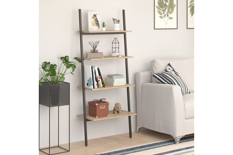 beBasic Stigehylle 4 etasjer lysebrun og svart 64x34x150,5 cm - Brun - Oppbevaring - Hyller - Stigehylle