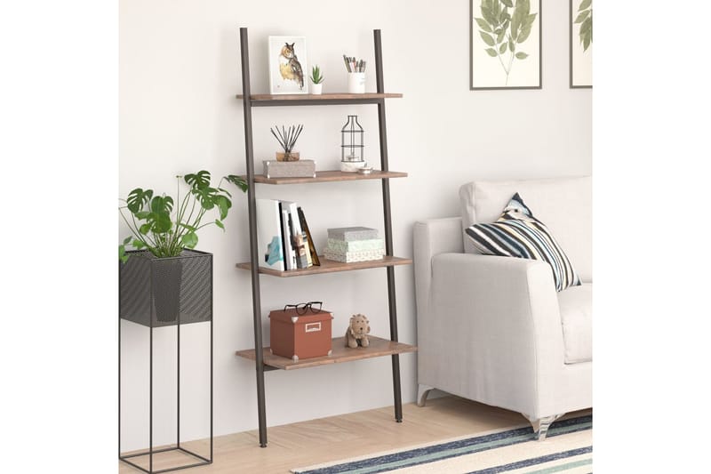 beBasic Stigehylle 4 etasjer mørkebrun og svart 64x34x150,5 cm - Brun - Oppbevaring - Hyller - Bokhylle