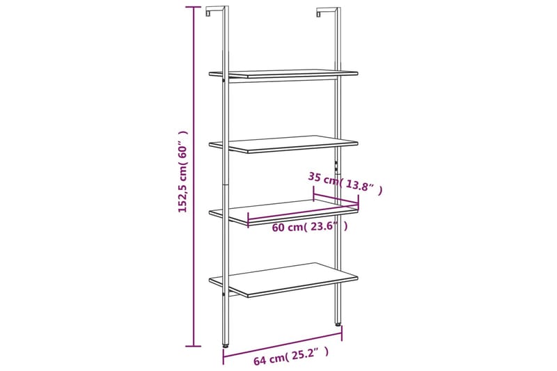 beBasic Stigehylle 4 etasjer svart 64x35x152,5 cm - Svart - Oppbevaring - Hyller - Bokhylle