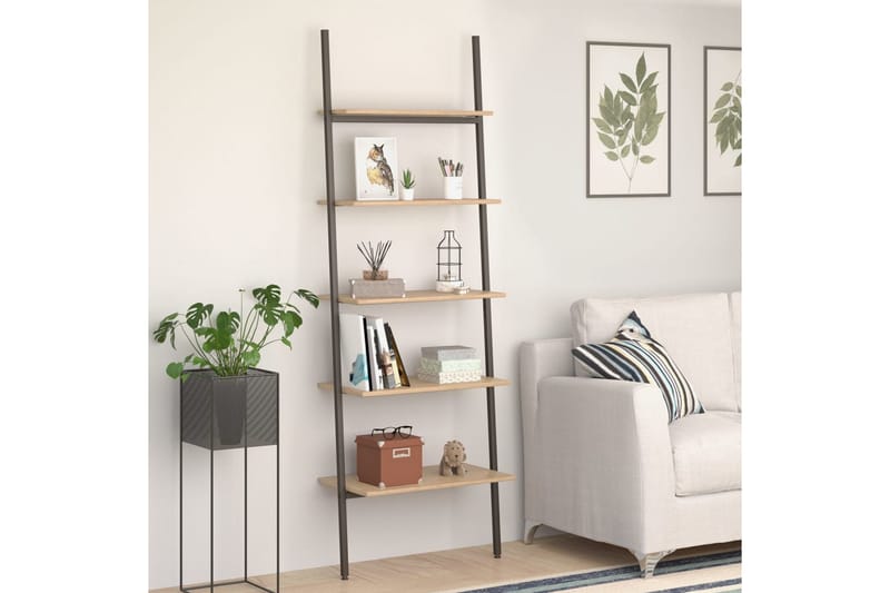 beBasic Stigehylle 5 etasjer lysebrun og svart 64x34x185,5 cm - Brun - Oppbevaring - Hyller - Bokhylle