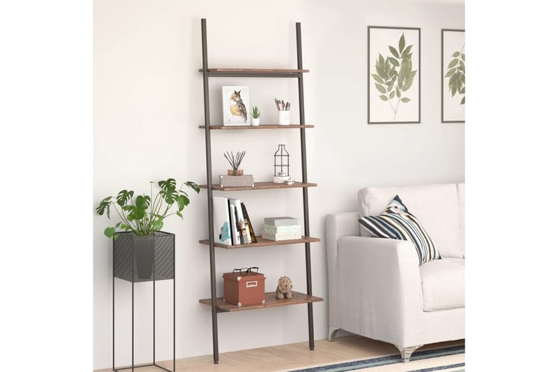beBasic Stigehylle 5 etasjer mørkebrun og svart 64x34x185,5 cm - Brun - Oppbevaring - Hyller - Bokhylle