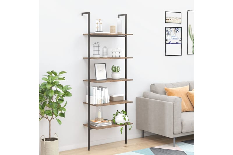 beBasic Stigehylle 5 etasjer mørkebrun og svart 64x35x185 cm - Brun - Oppbevaring - Hyller - Bokhylle