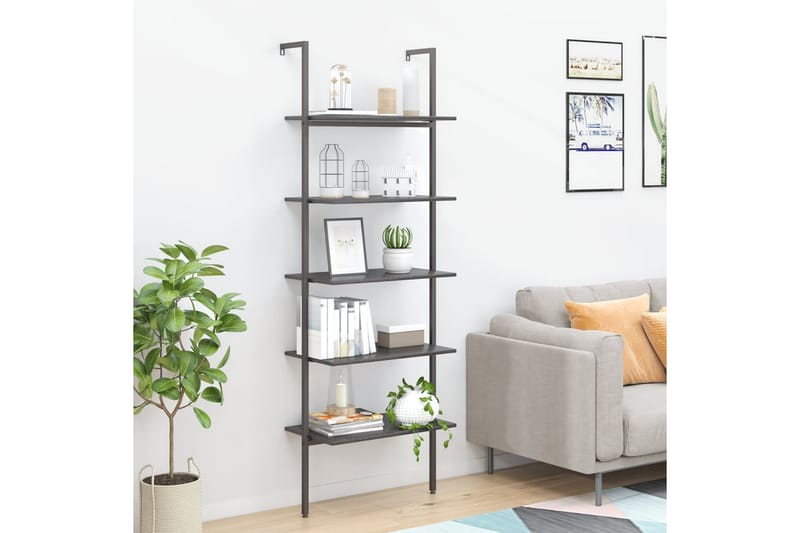 beBasic Stigehylle 5 etasjer svart 64x35x185 cm - Svart - Oppbevaring - Hyller - Bokhylle
