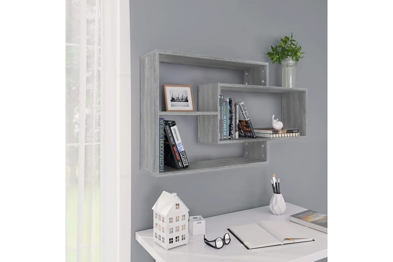 beBasic Vegghylle grå sonoma 104x20x58,5 cm konstruert tre - GrÃ¥ - Oppbevaring - Hyller - Vegghylle