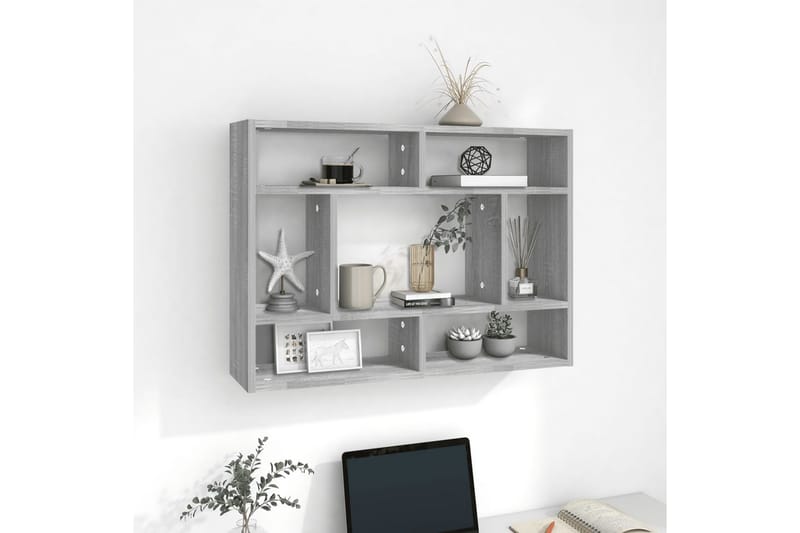 beBasic Vegghylle grå sonoma 75x16x55 cm konstruert tre - GrÃ¥ - Oppbevaring - Hyller - Vegghylle