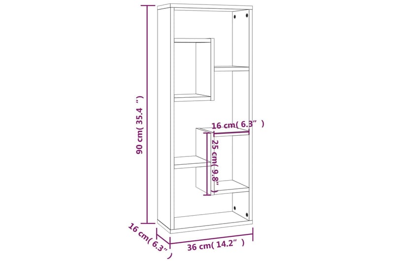 beBasic Vegghylle røkt eik 36x16x90 cm konstruert tre - Brun - Oppbevaring - Hyller - Vegghylle