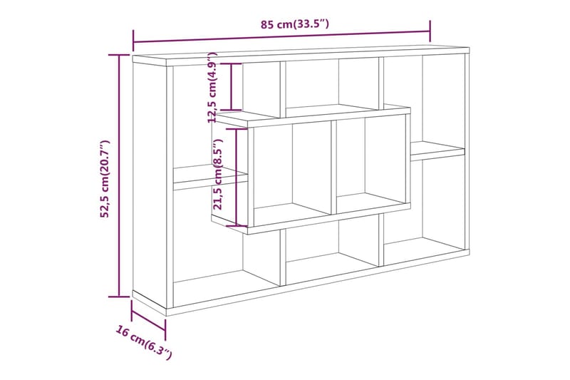 beBasic Vegghylle røkt eik 85x16x52,5 cm konstruert tre - Brun - Vegghylle