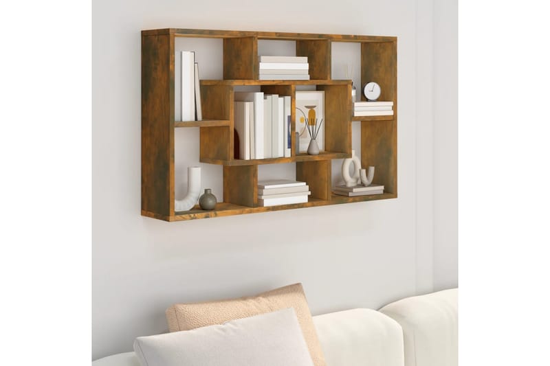 beBasic Vegghylle røkt eik 85x16x52,5 cm konstruert tre - Brun - Oppbevaring - Hyller - Vegghylle