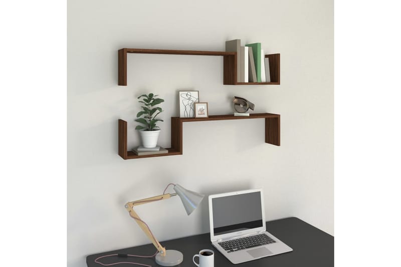 beBasic Vegghyller 2 stk brun eik 100x15x20 cm konstruert tre - Brun - Oppbevaring - Hyller - Vegghylle