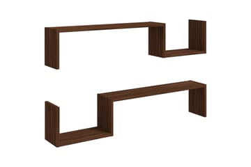 beBasic Vegghyller 2 stk brun eik 100x15x20 cm konstruert tre - Brun - Oppbevaring - Hyller - Vegghylle
