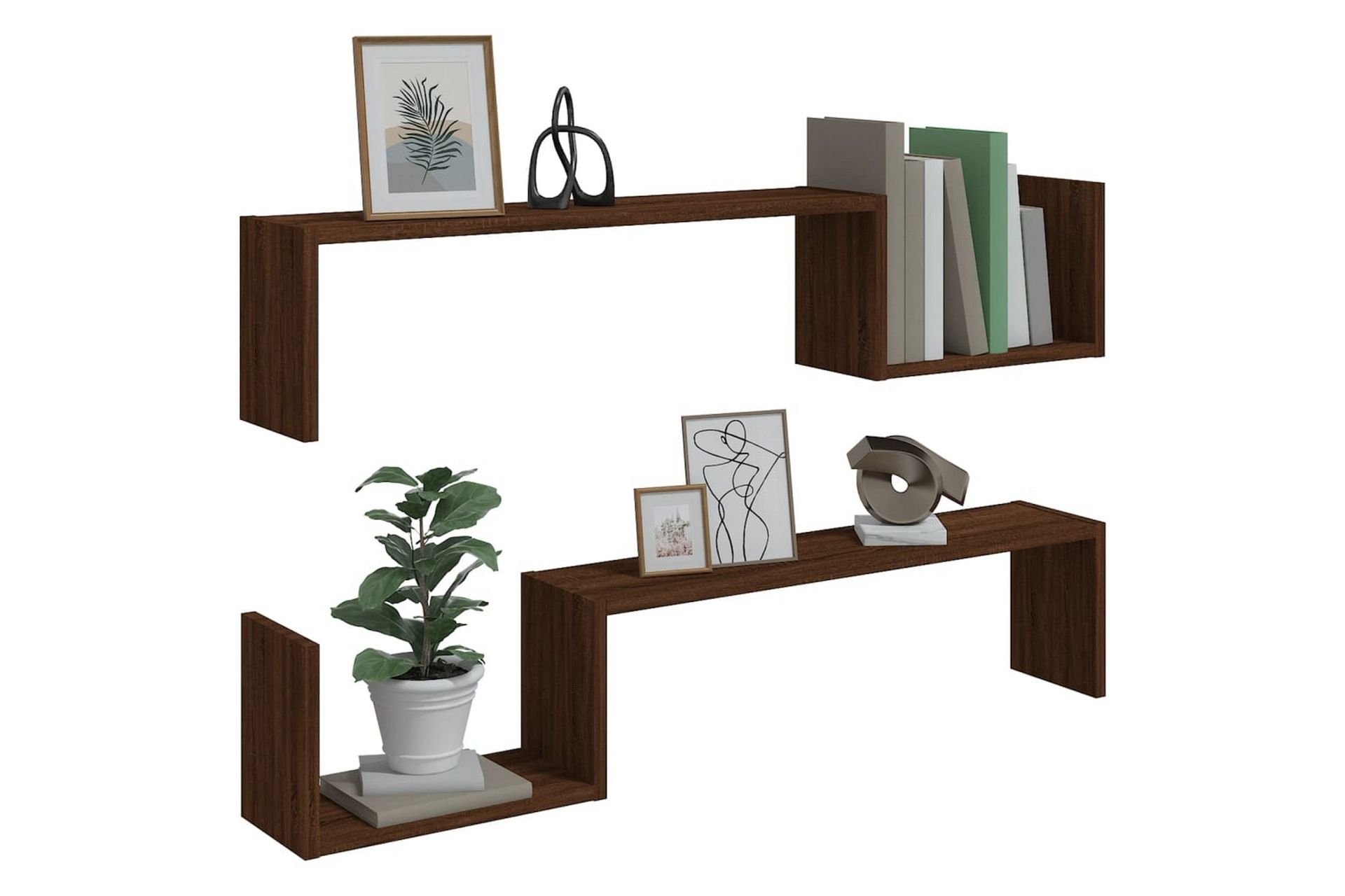 beBasic Vegghyller 2 stk brun eik 100x15x20 cm konstruert tre - Brun - Oppbevaring - Hyller - Vegghylle