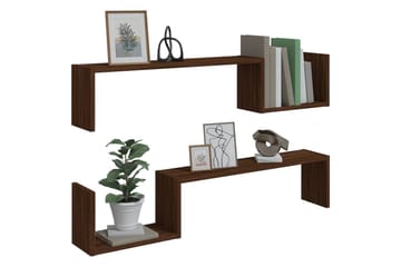 beBasic Vegghyller 2 stk brun eik 100x15x20 cm konstruert tre - Brun - Oppbevaring - Hyller - Vegghylle