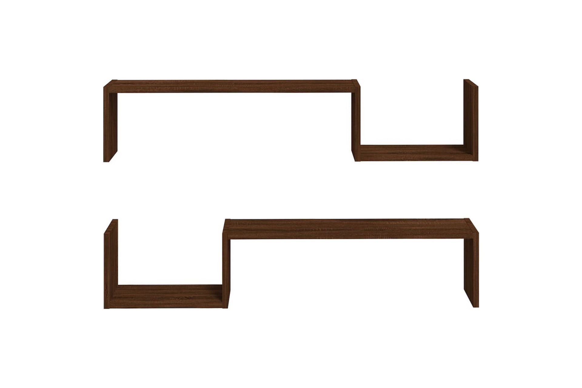 beBasic Vegghyller 2 stk brun eik 100x15x20 cm konstruert tre - Brun - Oppbevaring - Hyller - Vegghylle