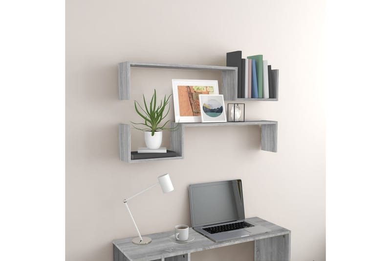 beBasic Vegghyller 2 stk grå sonoma 100x15x20 cm konstruert tre - GrÃ¥ - Oppbevaring - Hyller - Vegghylle