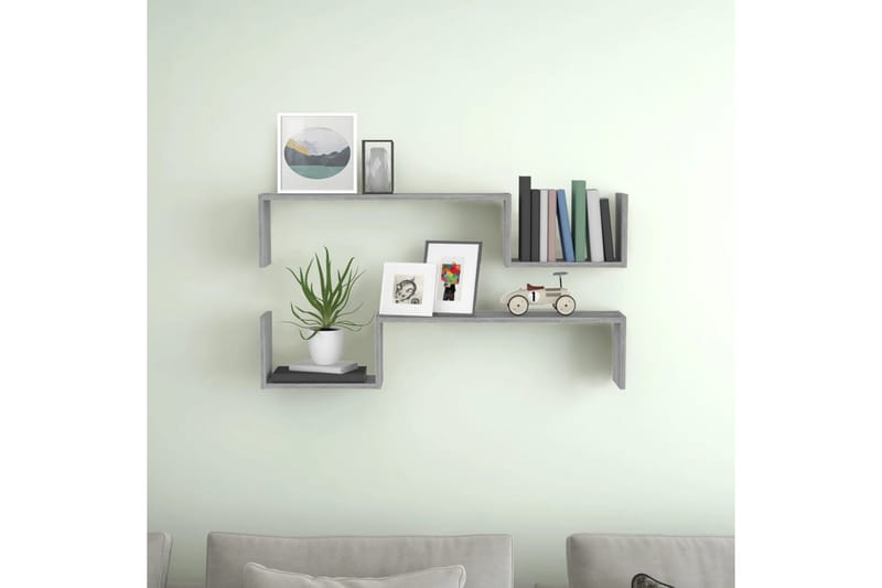 beBasic Vegghyller 2 stk grå sonoma 100x15x20 cm konstruert tre - GrÃ¥ - Oppbevaring - Hyller - Vegghylle