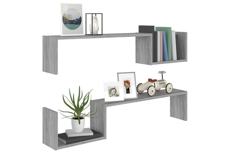 beBasic Vegghyller 2 stk grå sonoma 100x15x20 cm konstruert tre - GrÃ¥ - Oppbevaring - Hyller - Vegghylle