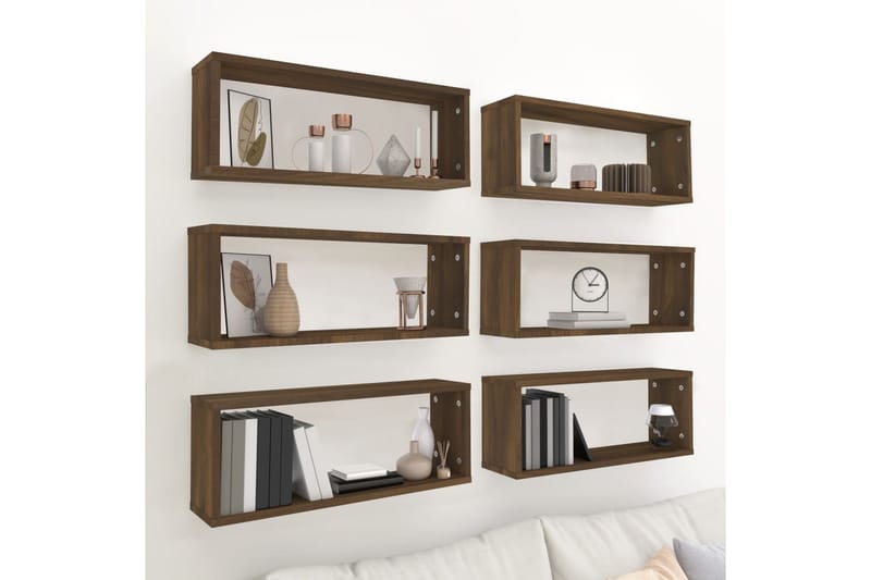 beBasic Vegghyller kube 6 stk brun eik 60x15x23 cm konstruert tre - Brun - Oppbevaring - Hyller - Vegghylle