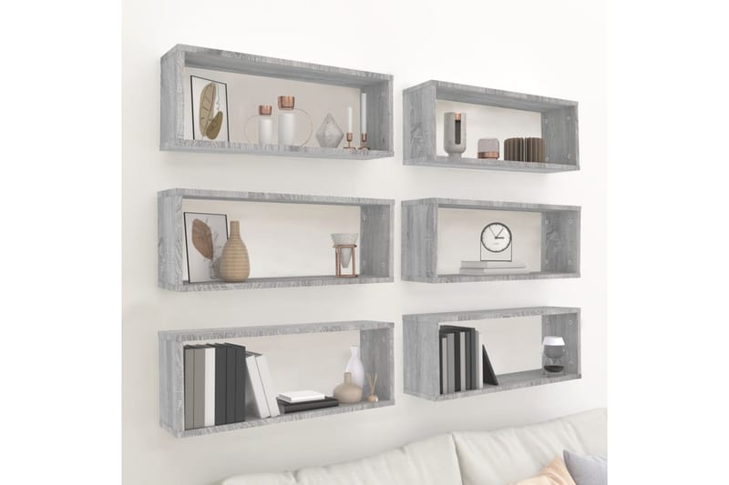 beBasic Vegghyller kube 6 stk grå sonoma 60x15x23 cm konstruert tre - GrÃ¥ - Oppbevaring - Hyller - Vegghylle