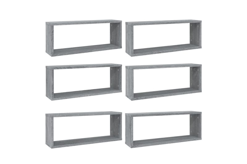beBasic Vegghyller kube 6 stk grå sonoma 60x15x23 cm konstruert tre - GrÃ¥ - Oppbevaring - Hyller - Vegghylle