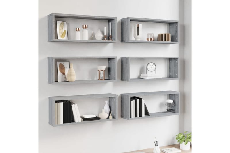 beBasic Vegghyller kube 6 stk grå sonoma 60x15x23 cm konstruert tre - GrÃ¥ - Oppbevaring - Hyller - Vegghylle