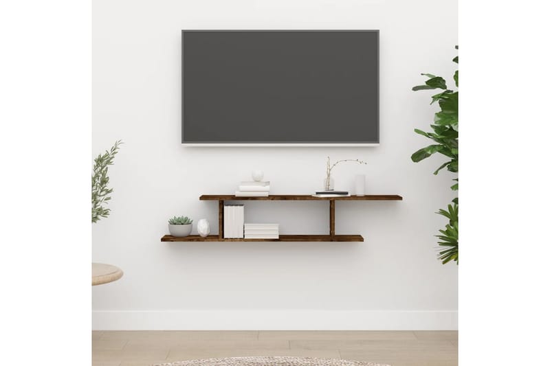 beBasic Veggmontert TV-hylle røkt eik 125x18x23 cm konstruert tre - Brun - Vegghylle