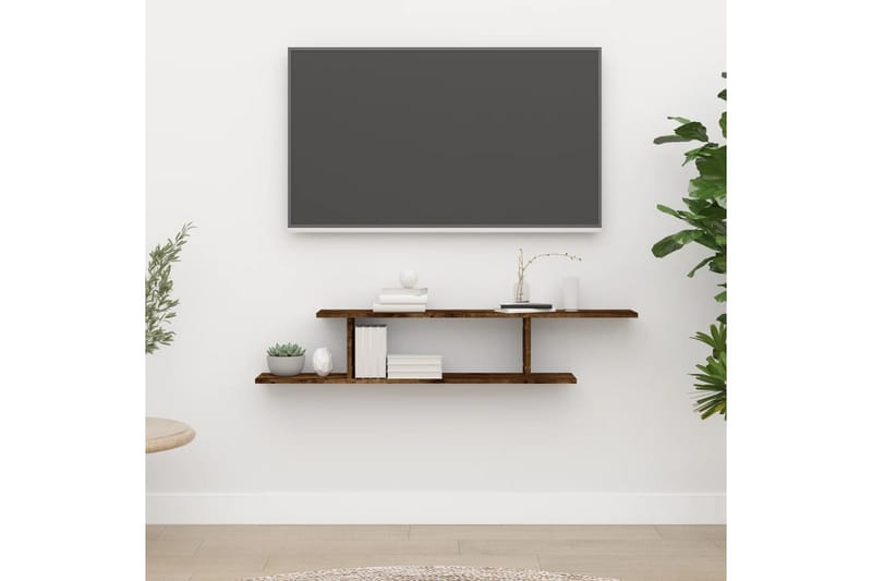beBasic Veggmontert TV-hylle røkt eik 125x18x23 cm konstruert tre - Brun - Oppbevaring - Hyller - Vegghylle