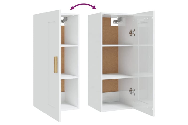 beBasic Veggskap høyglans hvit 35x34x90 cm konstruert tre - Hvit - Oppbevaring - Hyller - Vegghylle