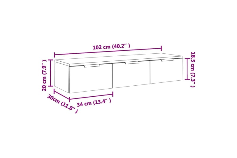 beBasic Veggskap røkt eik 102x30x20 cm konstruert tre - Brun - Vegghylle