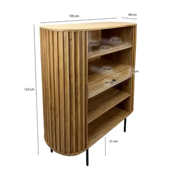Belilo bokhylle 105 cm ribbedesign - naturlig, varm honningbrun og svart - Oppbevaring - Hyller - Bokhylle