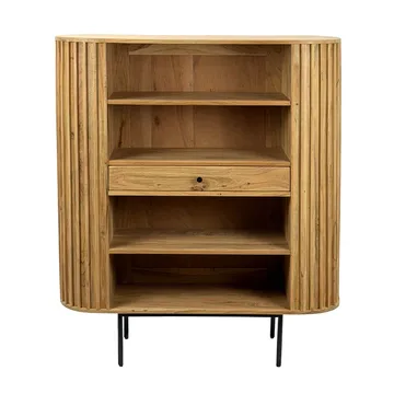 Belilo bokhylle 105 cm ribbedesign - naturlig, varm honningbrun og svart - Oppbevaring - Hyller - Bokhylle