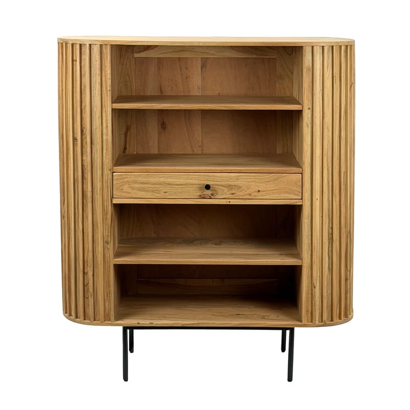 Belilo bokhylle 105 cm ribbedesign - naturlig, varm honningbrun og svart - Oppbevaring - Hyller - Bokhylle