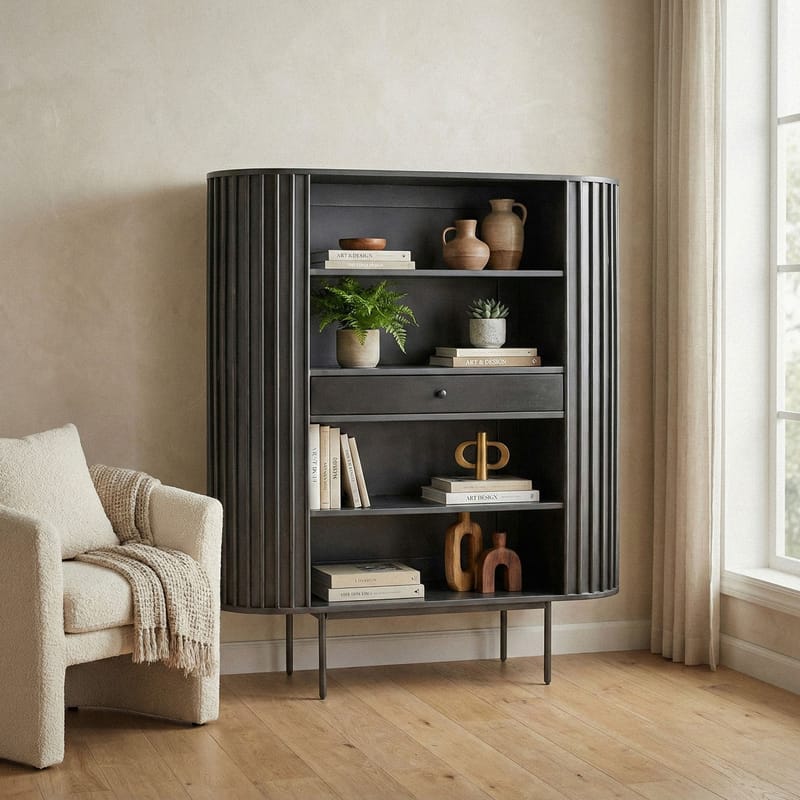 Belilo bokhylle 105 cm ribbedesign - svart - Oppbevaring - Hyller - Bokhylle