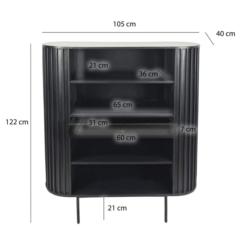 Belilo bokhylle 105 cm ribbedesign - svart - Oppbevaring - Hyller - Bokhylle
