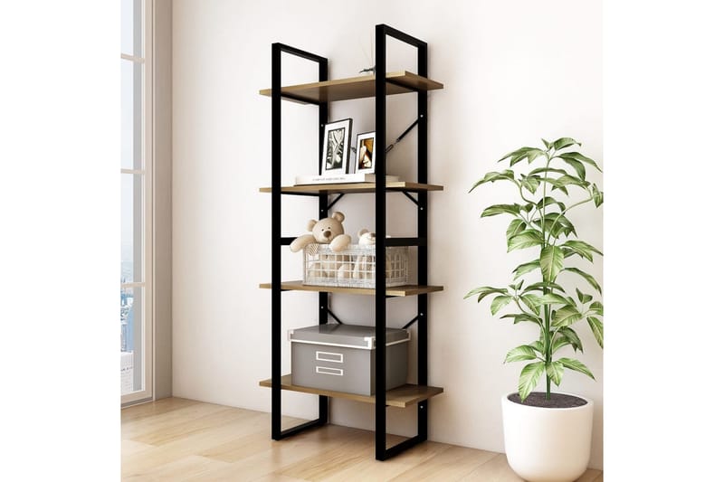 Bokhylle 4 nivåer brun 60x30x140 cm heltre furu - Brun - Oppbevaring - Hyller - Bokhylle