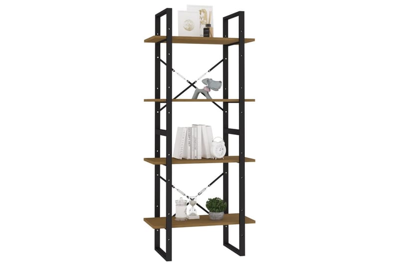 Bokhylle 4 nivåer brun 60x30x140 cm heltre furu - Brun - Oppbevaring - Hyller - Bokhylle