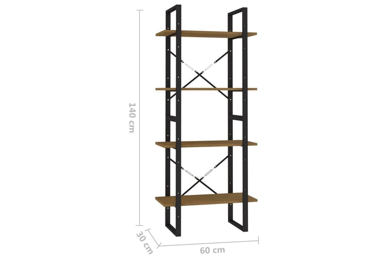 Bokhylle 4 nivåer brun 60x30x140 cm heltre furu - Brun - Oppbevaring - Hyller - Bokhylle
