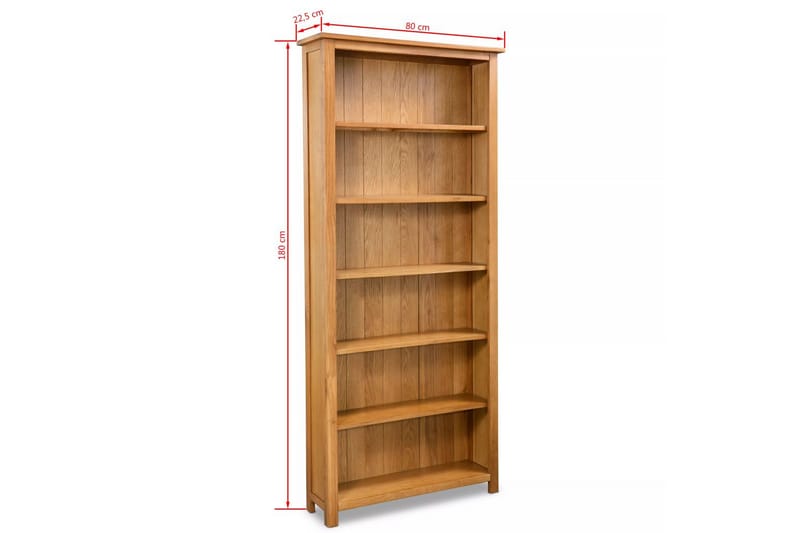 6-etasjers bokhylle 80x22,5x180 cm heltre eik - Oppbevaring - Hyller - Bokhylle