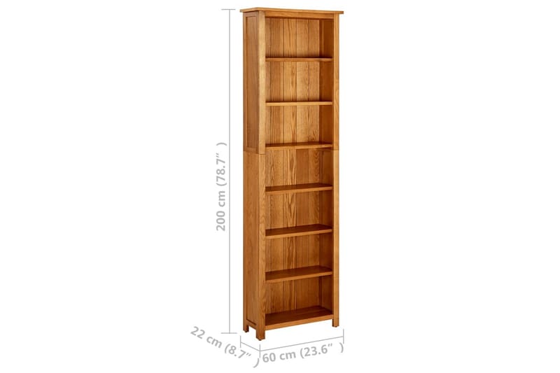 Bokhylle 7 etasjer 60x22x200 cm heltre eik - Brun - Oppbevaring - Hyller - Bokhylle