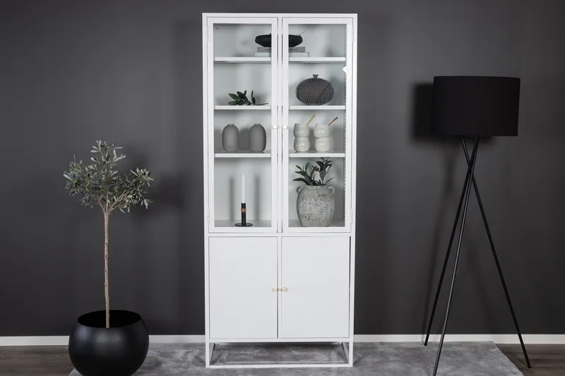 Bakal Bokhylle med Dører 80 cm i Glass og Metall - Hvit - Oppbevaring - Hyller - Bokhylle