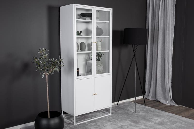 Bakal Bokhylle med Dører 80 cm i Glass og Metall - Hvit - Oppbevaring - Hyller - Bokhylle