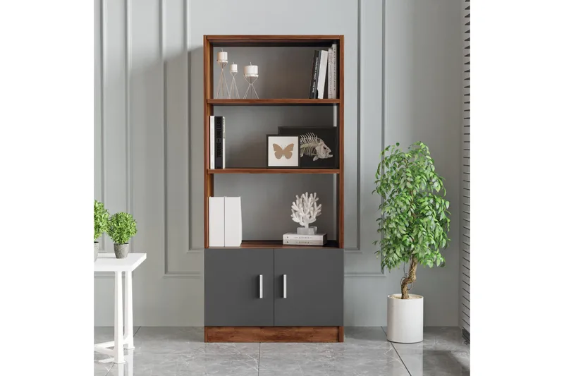 Barrock Bokhylle 38x64 cm - Teak / Antrasitt - Oppbevaring - Hyller - Bokhylle