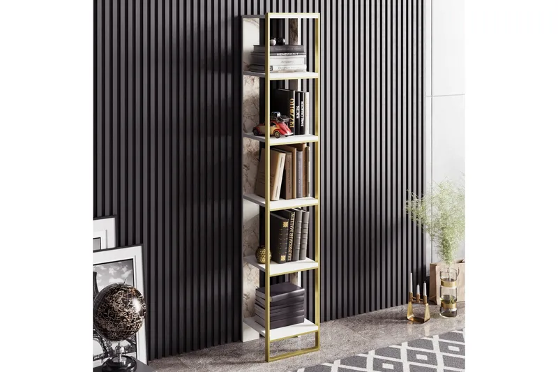 Bascle Bokhylle 31 cm i Tre med Metallramme - Hvit - Oppbevaring - Hyller - Bokhylle