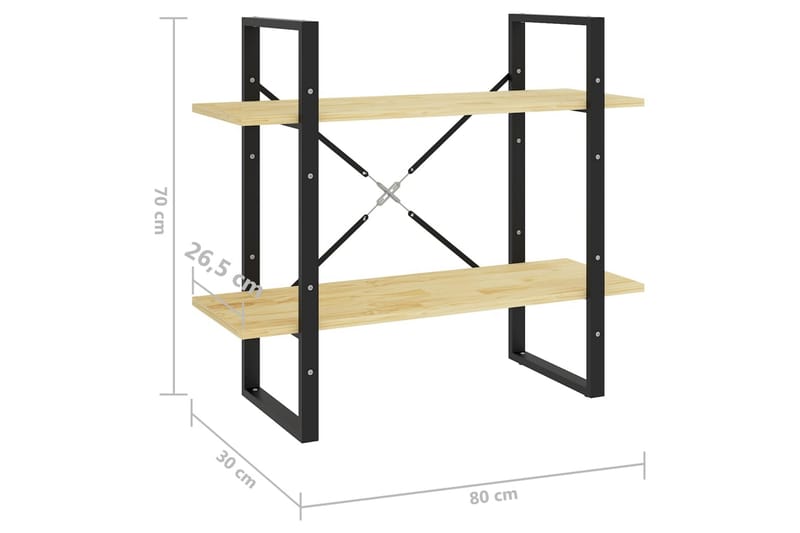 Bokhylle 2 nivåer 80x30x70 cm heltre furu - Brun - Oppbevaring - Hyller - Bokhylle