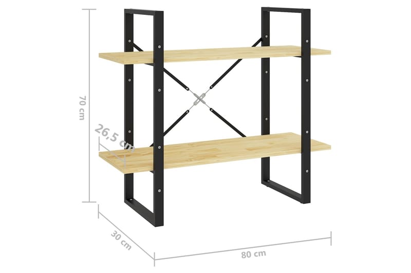 Bokhylle 2 nivåer 80x30x70 cm heltre furu - Brun - Bokhylle