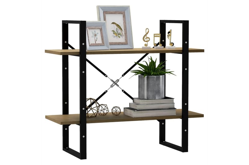 Bokhylle 2 nivåer brun 80x30x70 cm heltre furu - Brun - Oppbevaring - Hyller - Bokhylle