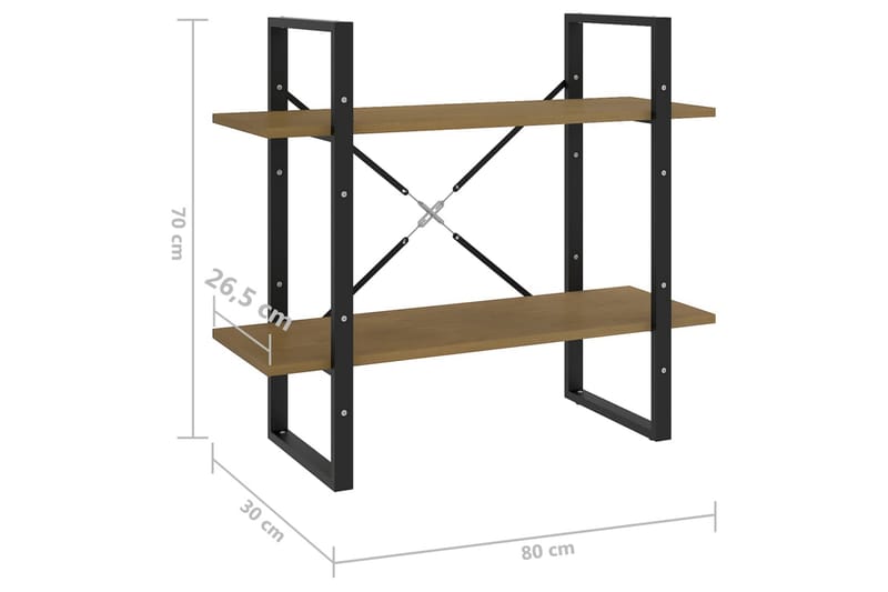 Bokhylle 2 nivåer brun 80x30x70 cm heltre furu - Brun - Bokhylle