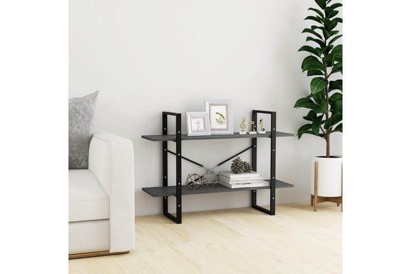 Bokhylle 2 nivåer grå 100x30x70 cm heltre furu - Grå - Oppbevaring - Hyller - Bokhylle