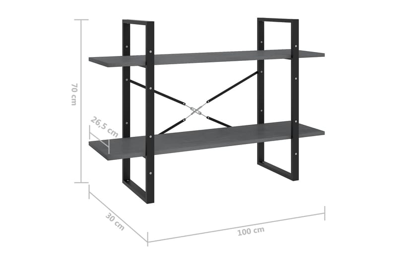 Bokhylle 2 nivåer grå 100x30x70 cm heltre furu - Grå - Bokhylle